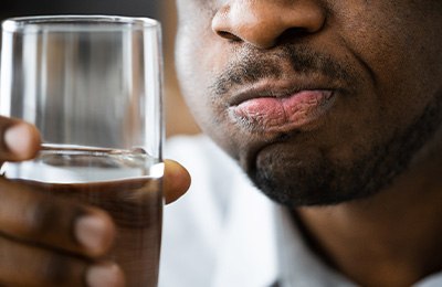 Man rinsing mouth with saltwater